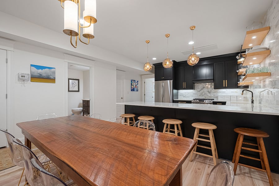 A dining area closely adjacent to the kitchen make dining so convenient.