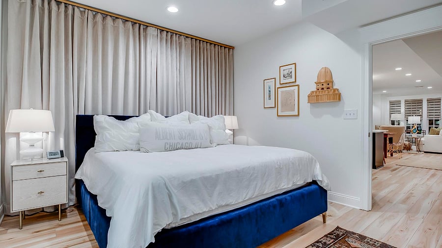 A hybrid Tempur-Pedic King Size mattress is so comfortable for restorative sleep. Luxury linens, abundant pillows and blankets are part of the bedroom package.