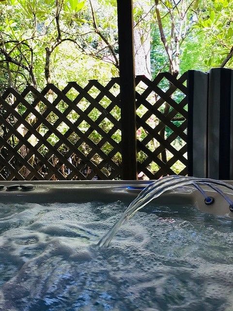 6 Person Saltwater Hot Tub over looking the backyard.  A great hide out to bird watch!