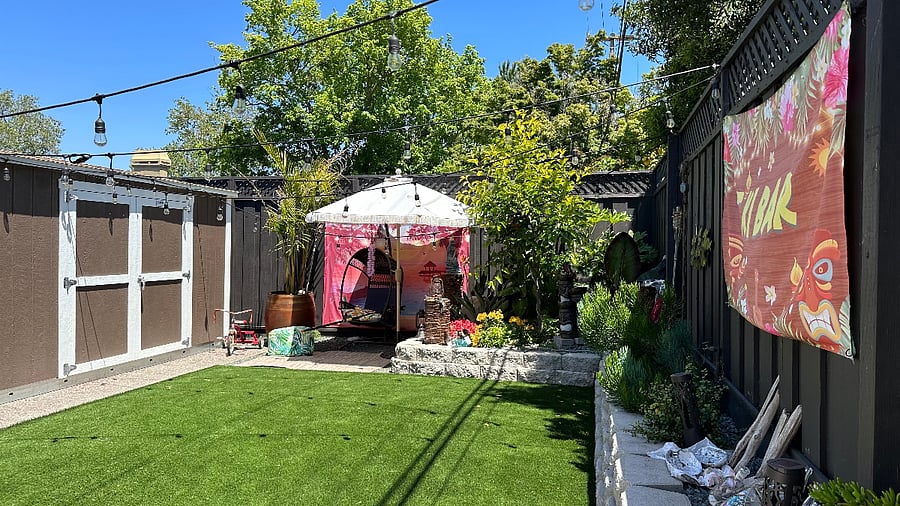 Big area to do yoga or workout on the clean artificial grass
