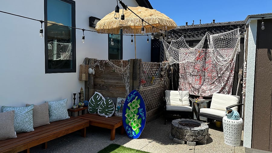Tiki Corner Oasis with firepit