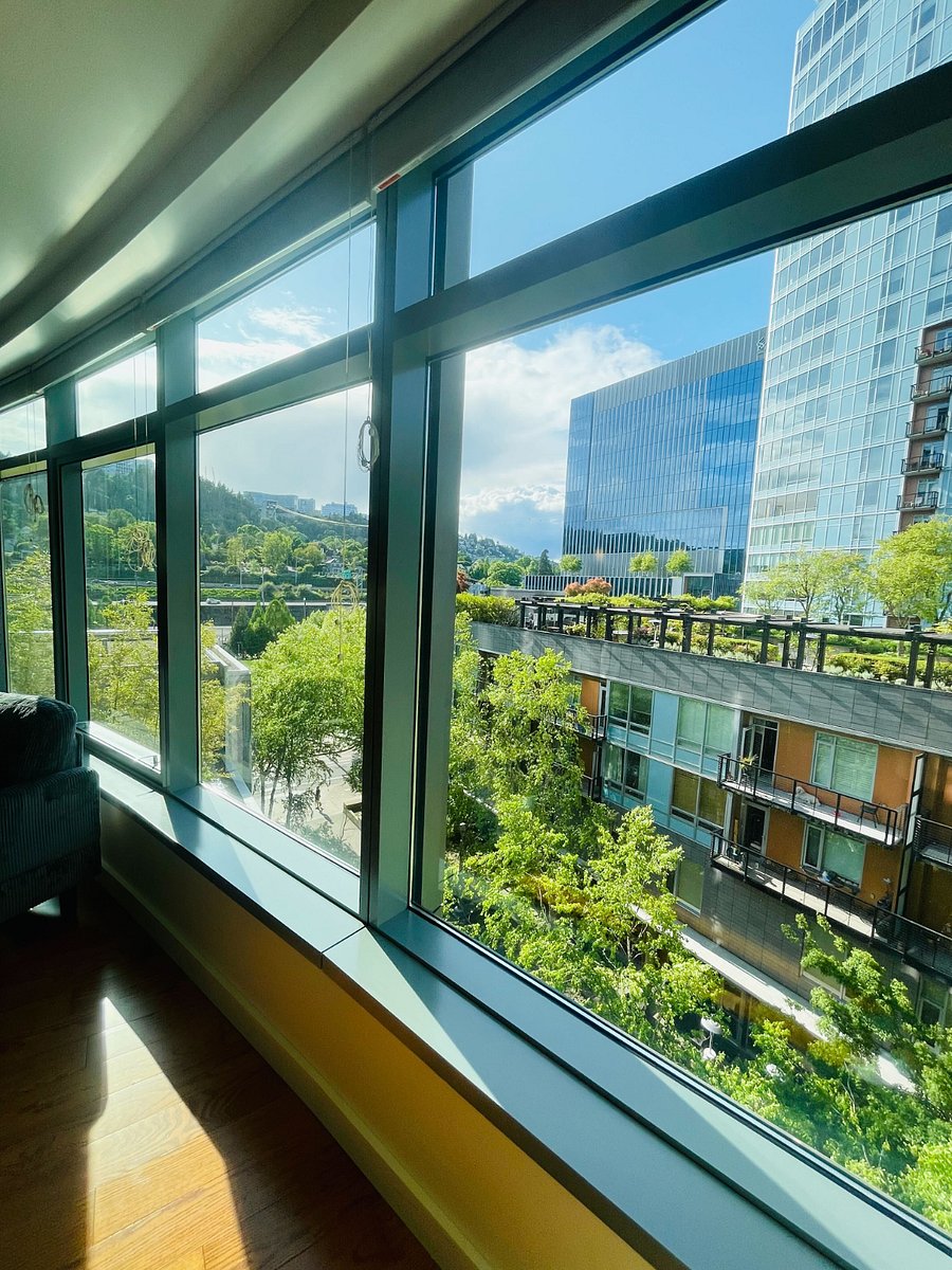 Unit looks out over neighboring building's rooftop terrace, providing greenery year-round