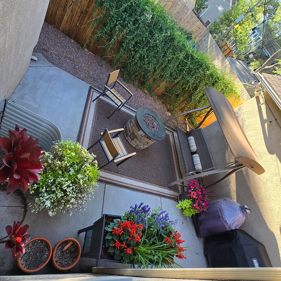 Backyard patio with grill.