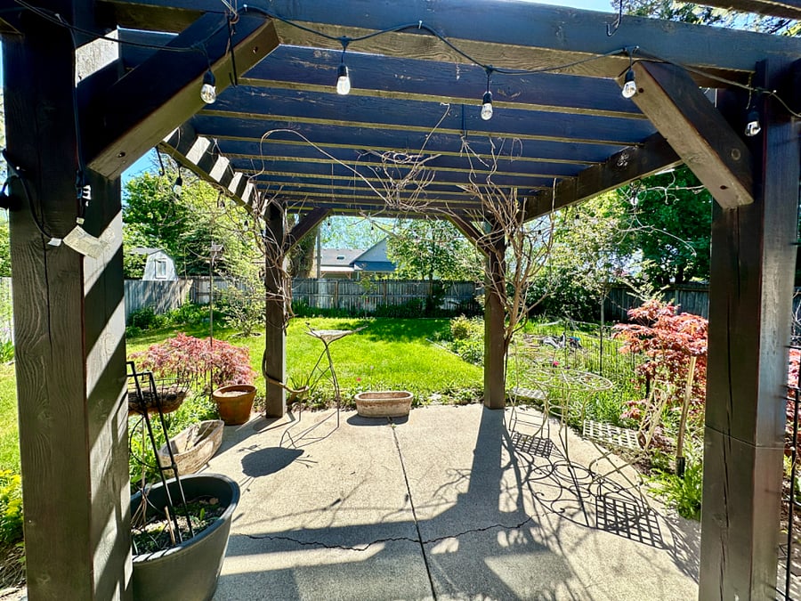shaded gazebo with seating for your summer enjoyment.