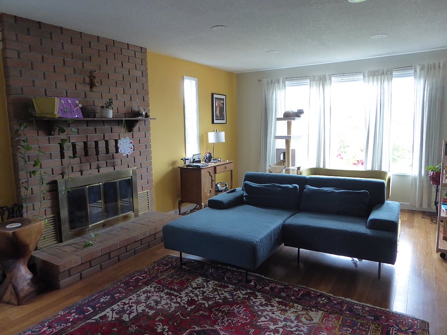 large living room with fireplace