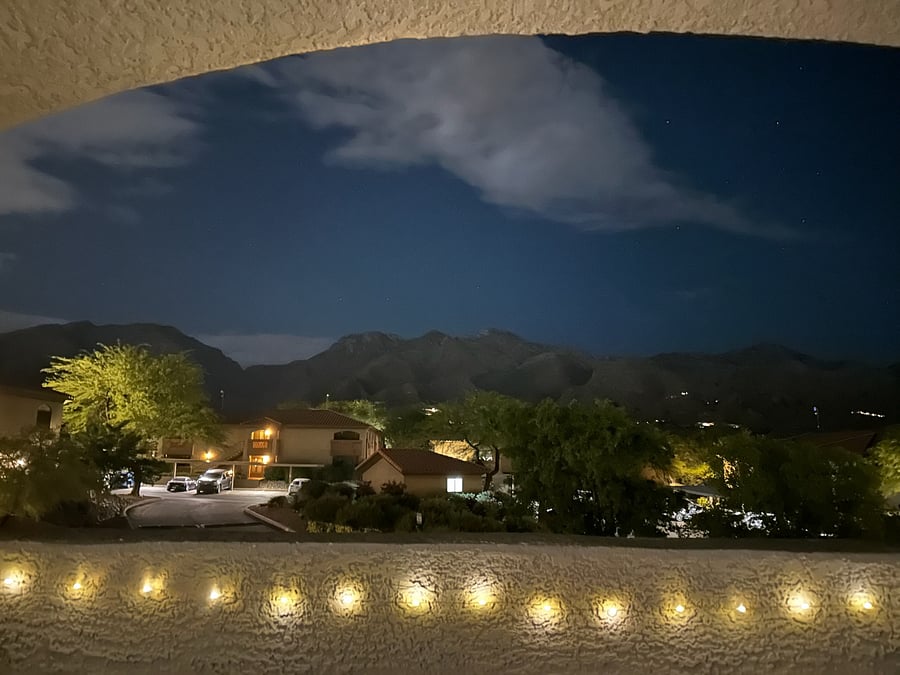 Night view from the deck, perfect for evening meal or glass of wine