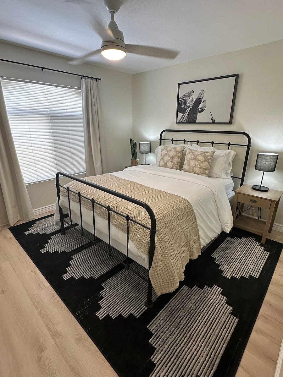 Pottery Barn bed, walk-in closet, black-out curtains