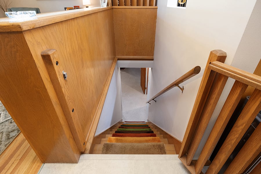 To lower level. A roller shade at the bottom provides you with complete privacy.
