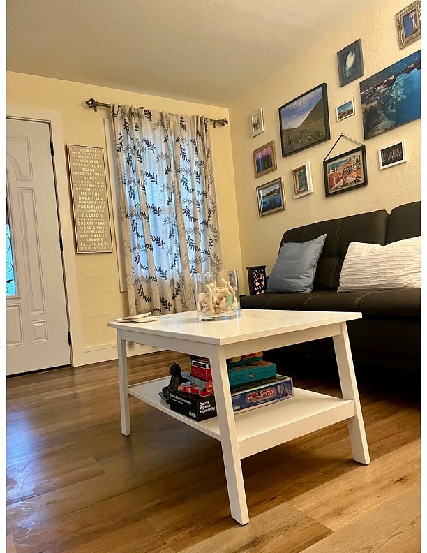 coffee table and sofa bed in living room