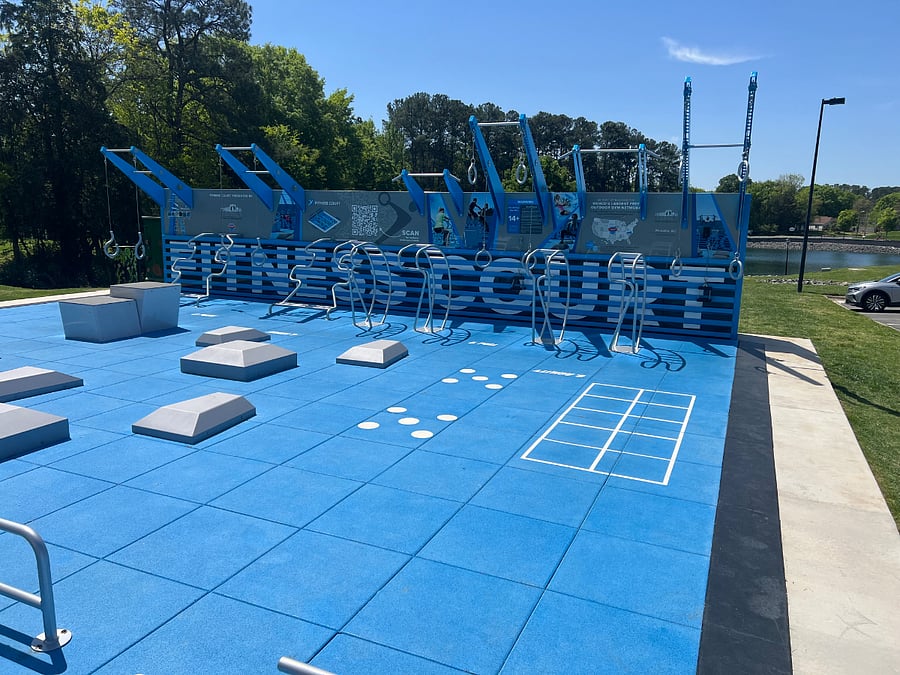 Walkable access to fitness court at Pineville lake park