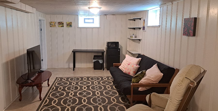 Living room area with eating area