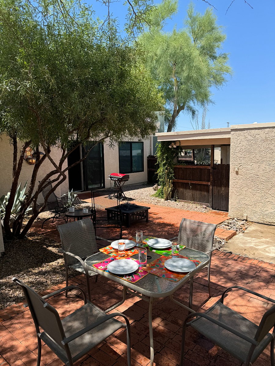 Shaded seating area with beautiful sunset views, Propane grill.