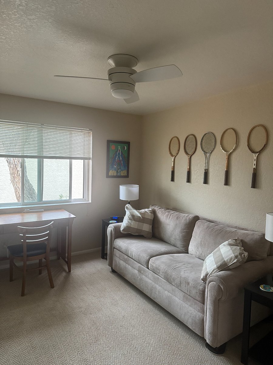 2nd bedroom can serve as a guest room or office. The writing desk includes a computer keyboard pullout. Room also has a large, wall to wall, two sliding door closet for plenty of storage.