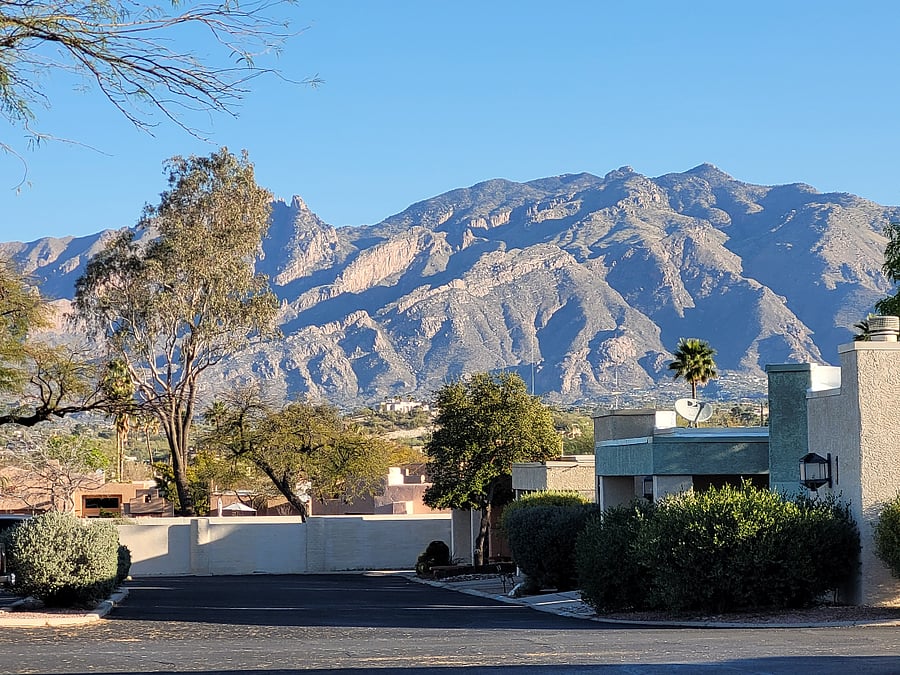 Wonderful views of the Catalina Mountains from the front door and neighborhood