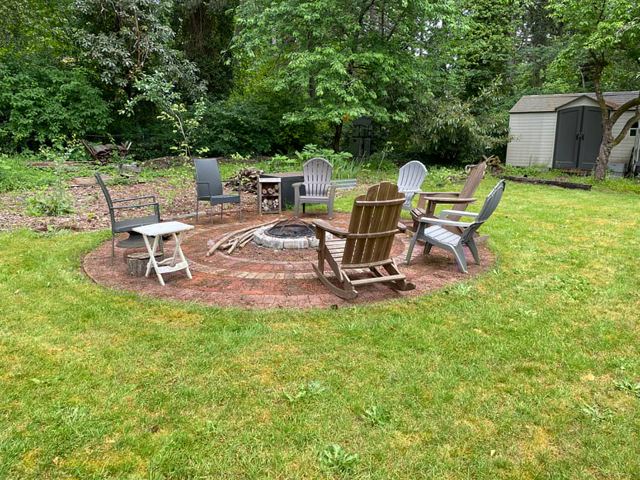 Fire pit in backyard