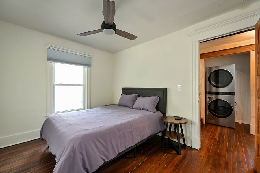 Queen sized bed and blackout shades