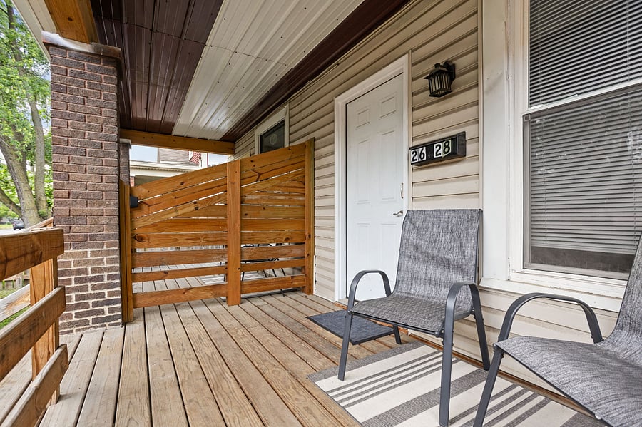 Cozy front porch with a modern touchperfect for relaxing with a cup of coffee!