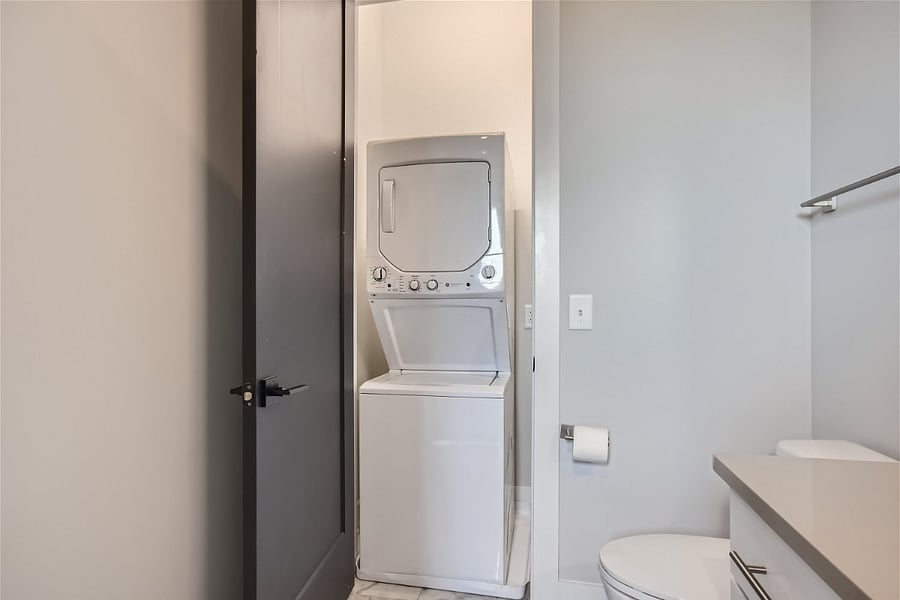 Laundry closet is located inside the full bathroom upstairs.