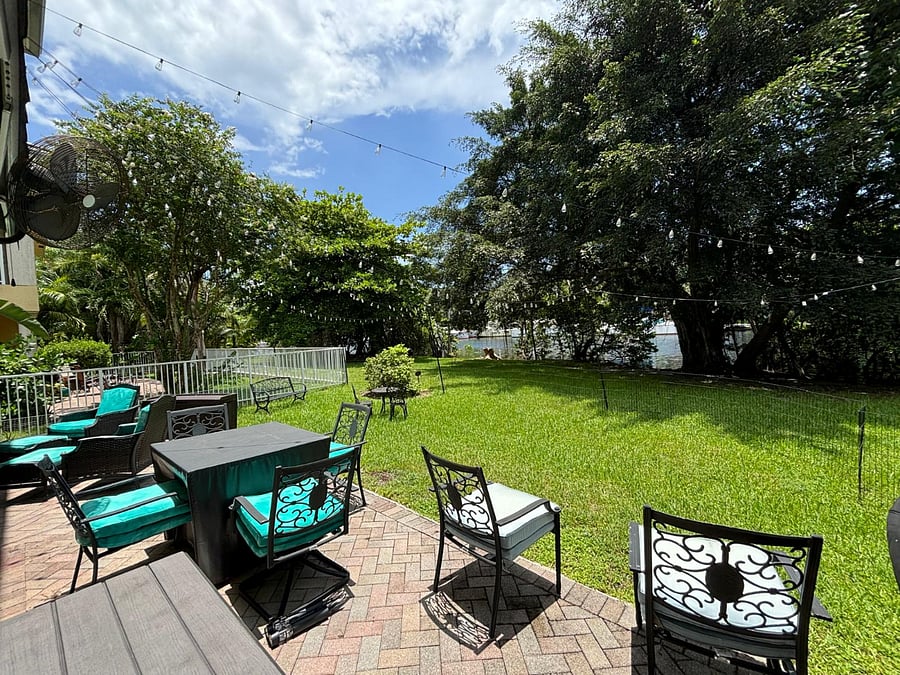 Beautiful back patio overlooking canal