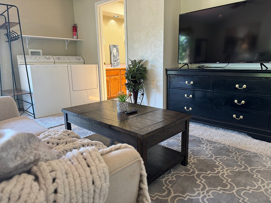 Full size washer/dryer in bedroom   
