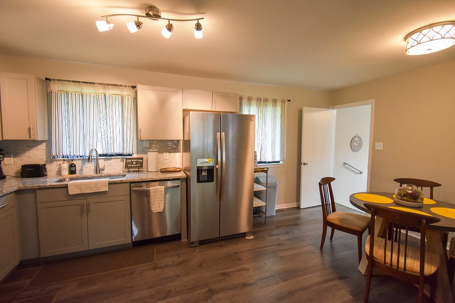 Kitchen and view of dining table