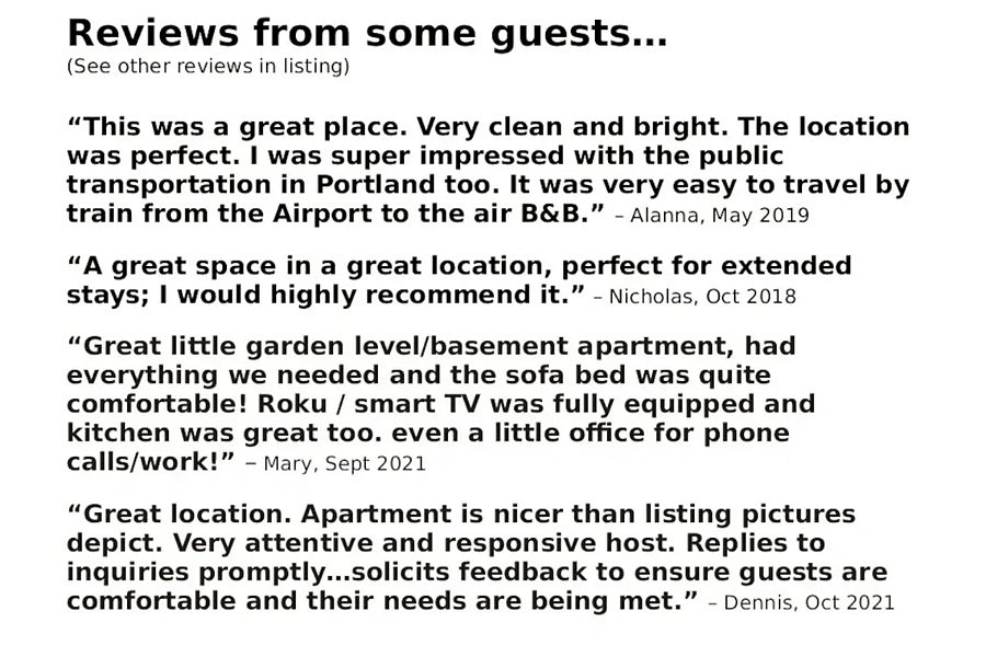 Some Airbnb guest reviews... prior to the reboot and after.