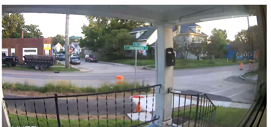 Front porch with walking path/bike trail.