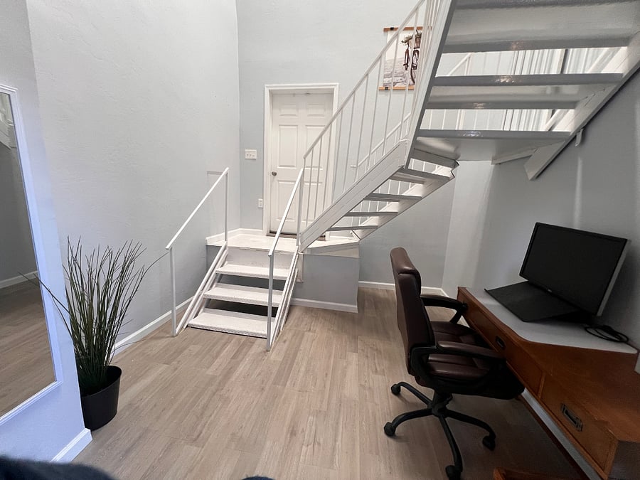 Plenty of storage under the stairs.