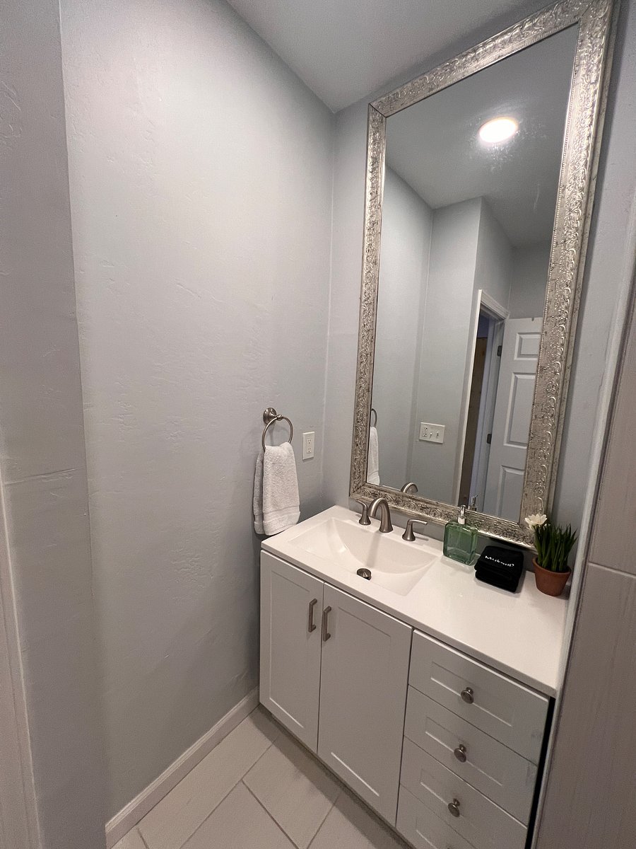 Includes hair dryer in the drawer. 