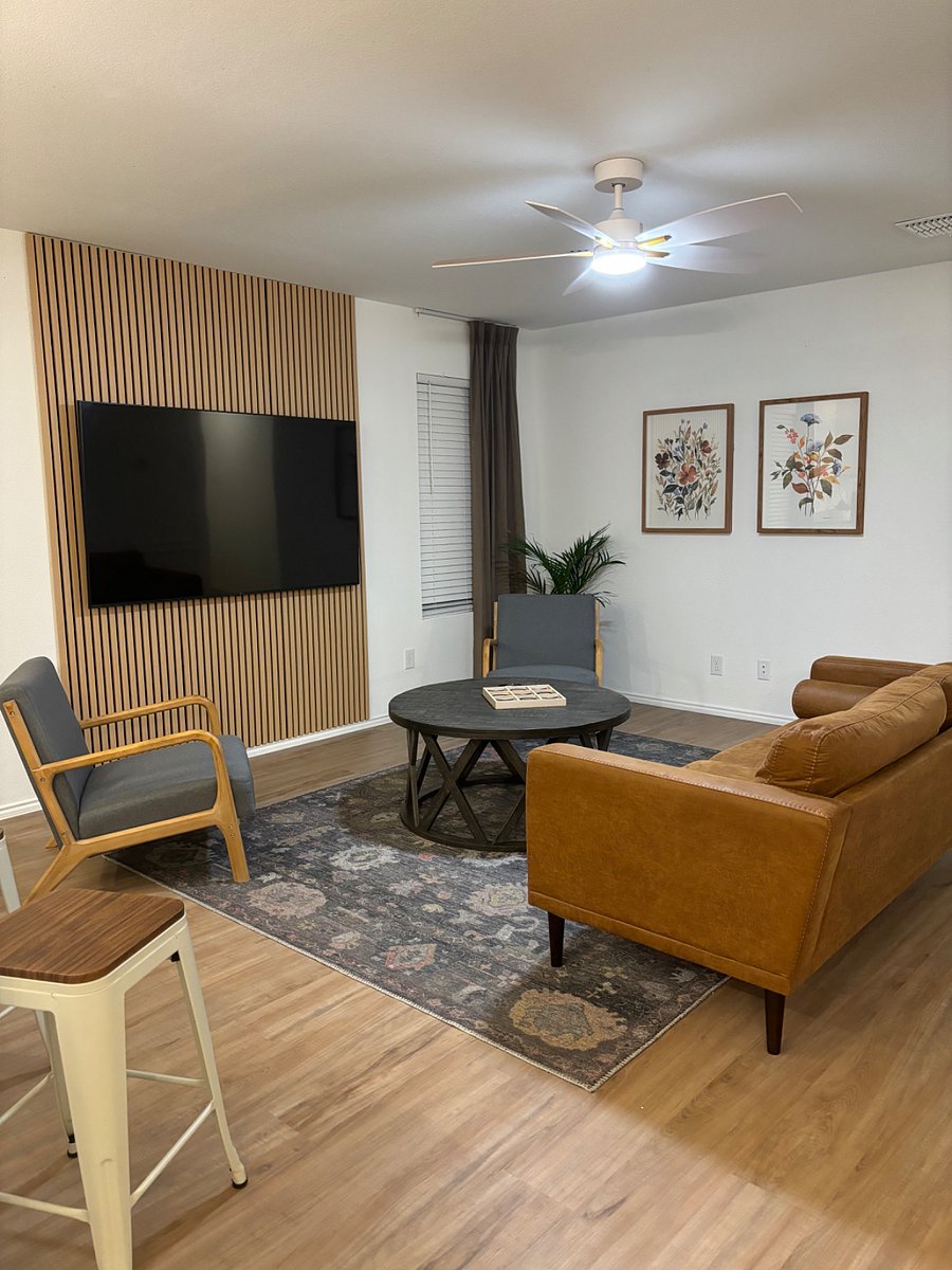 It boats a 70 inch TV that makes watching a movie or super bowl more fun!
