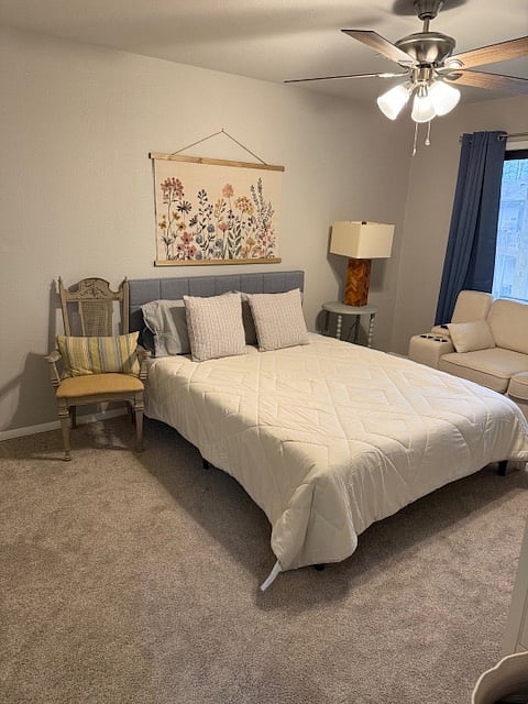 Downstairs bedroom with queen bed