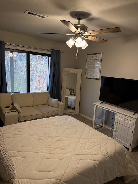 Downstairs bedroom with seating