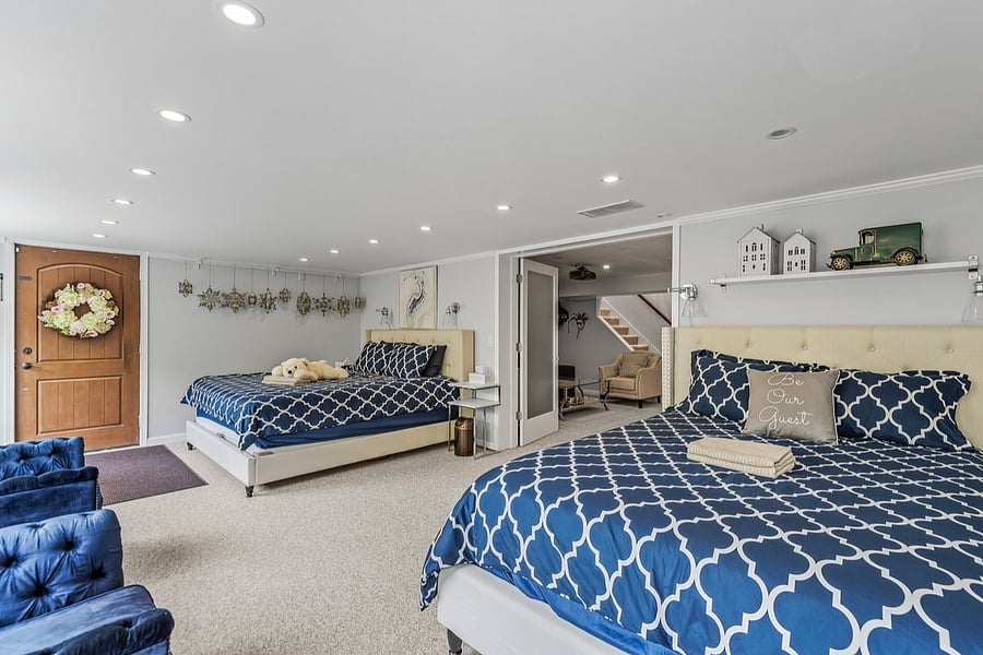 Lower level Bedroom #5. Kind bed, Queen bed, 2 folding twin beds are optional.
