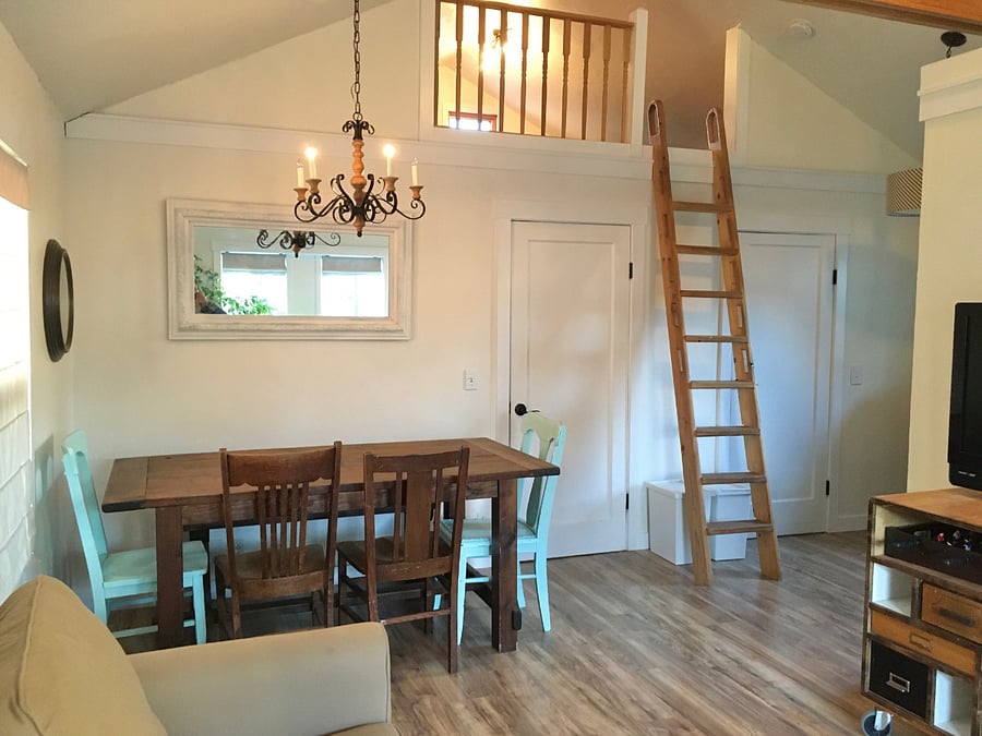 The ladder accesses the upstairs sleeping loft