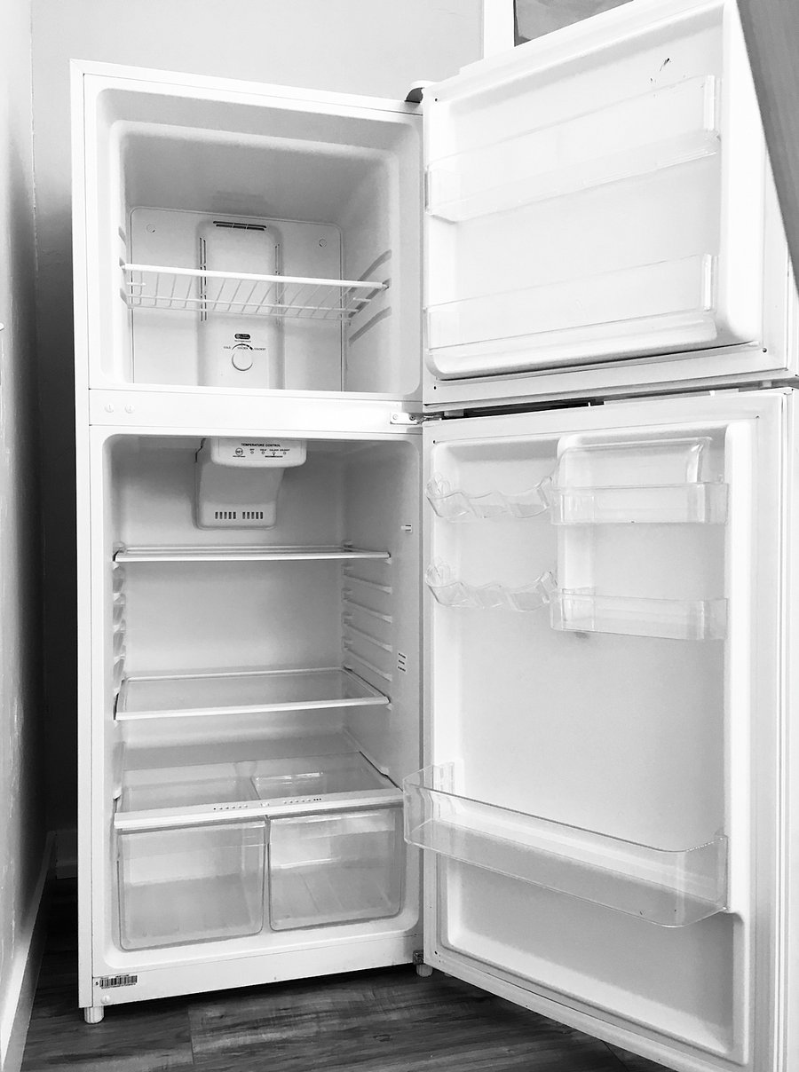 Apartment-sized fridge (not full-sized, and not dorm-sized).