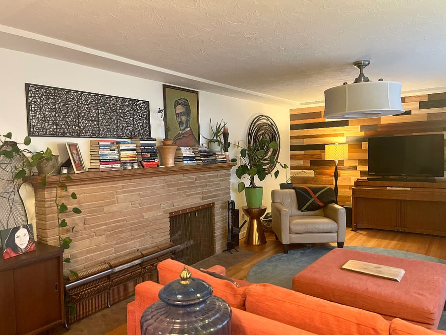 Fireplace in living room.