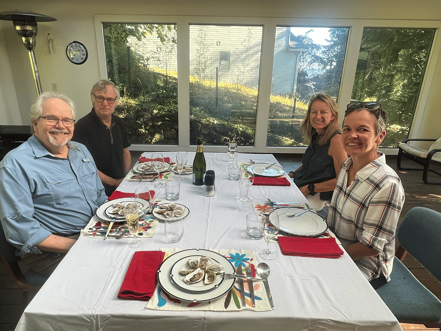 Deck dinner with friends and tenant: Beausoleil oysters from Miramichi Bay New Brunswick.