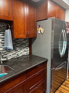 Custom granite and cherry wood interior.