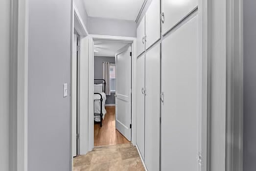 Hallway to bathroom & bedroom