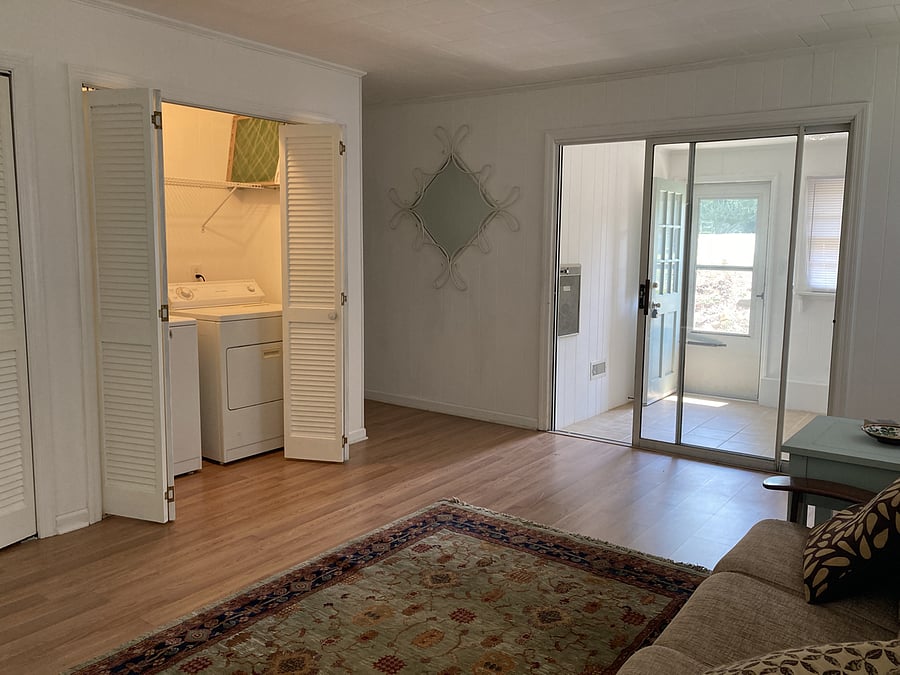 washer dryer is away from the main living room so your TV watching is not noisy