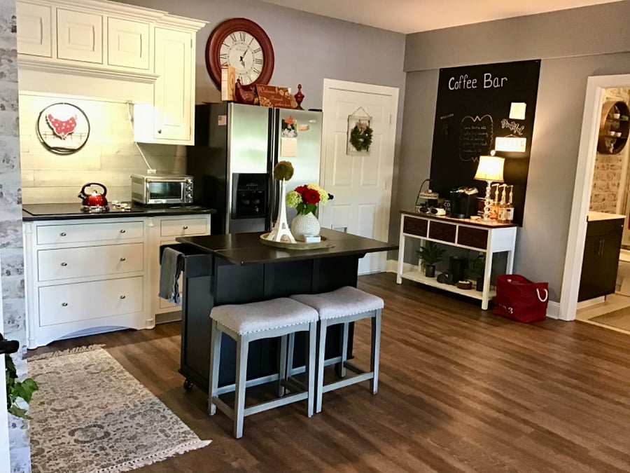 The kitchen area.