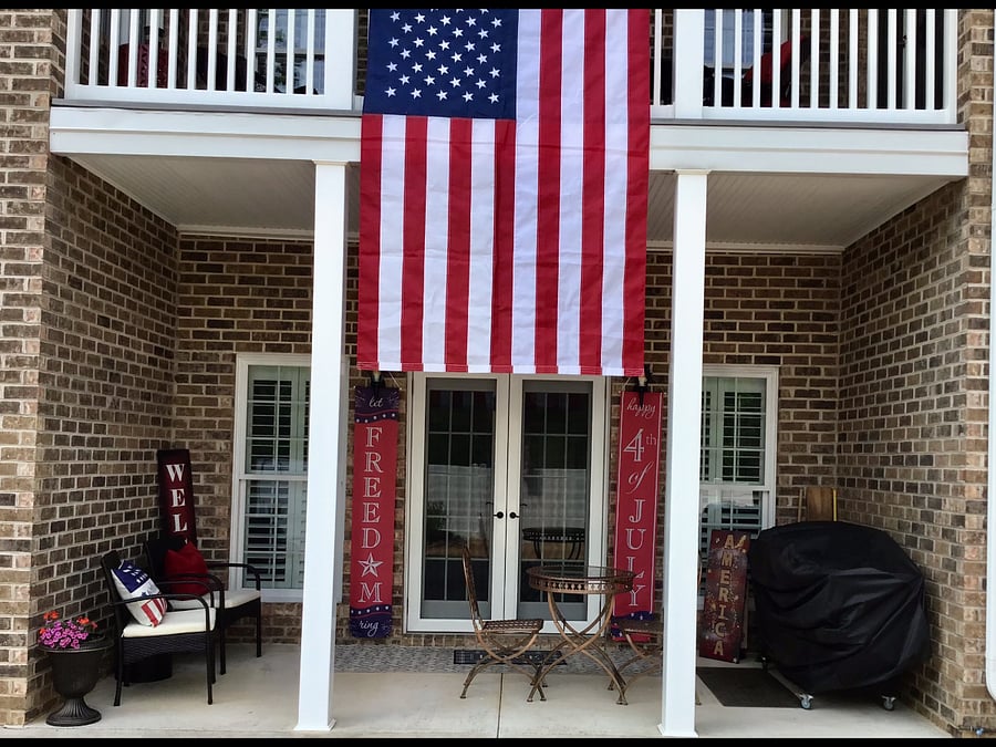 The entrance to the apartment and covered patio. This was taken near July 4th.