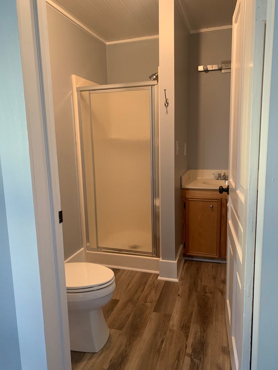 Walk in shower and full sized closet.