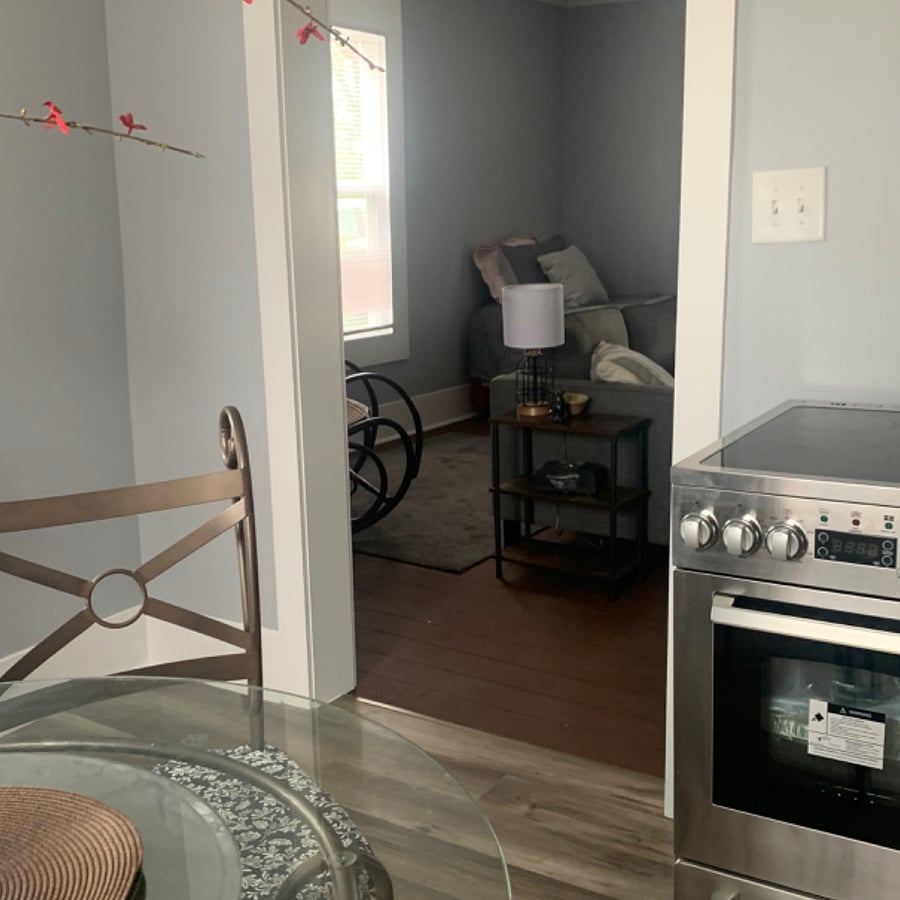 Separate small kitchen adjoins living/sleeping space
