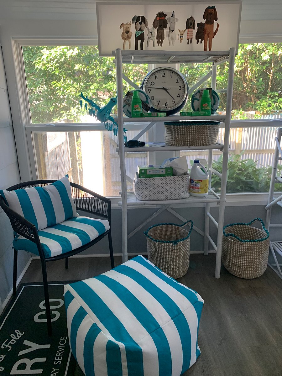 Sunroom porch converted to shared laundry area