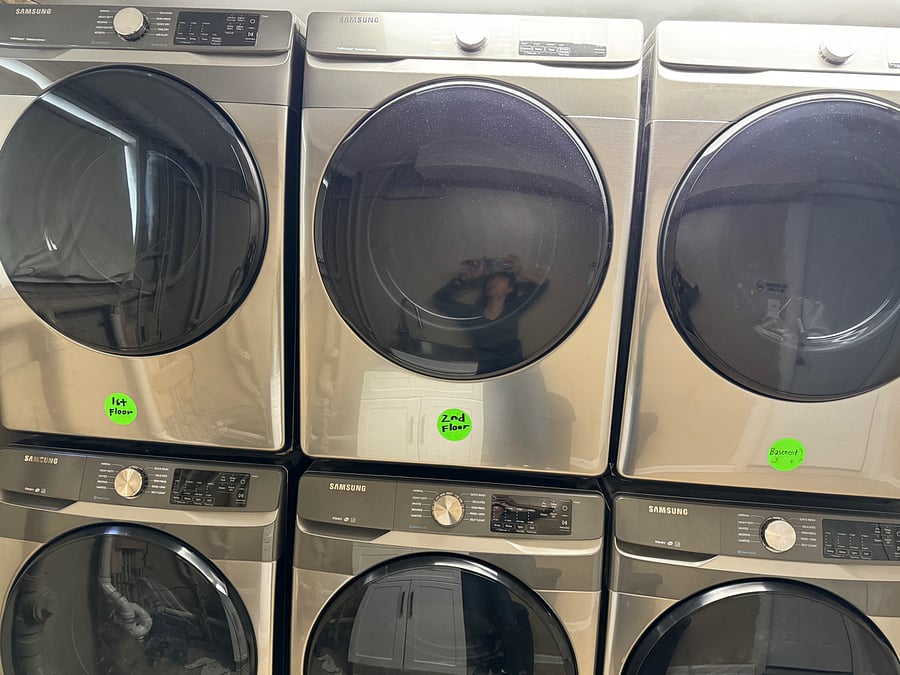 dedicated non-coined, large size washer and dryer, top and bottom, marked '2nd floor middle one.
Located in the basement directly accessible form backdoor via back porch stairs.