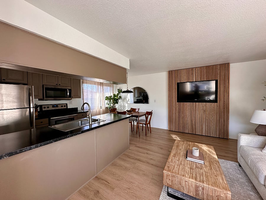 Living Room, Dining and Kitchen