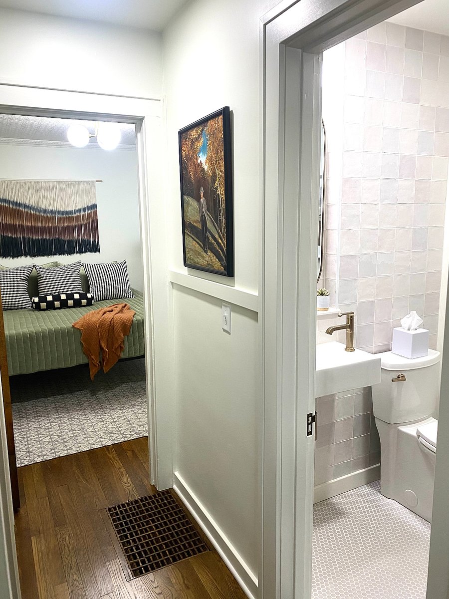 Full bathroom with walk in shower is steps away from main floor bedroom.