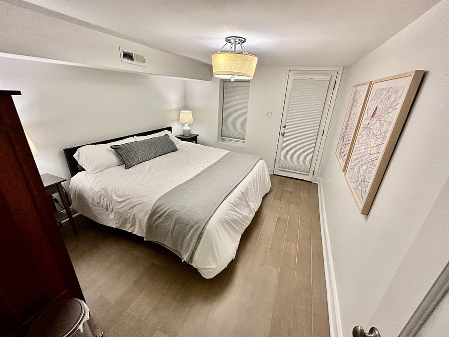 Bedroom with King-sized bed.