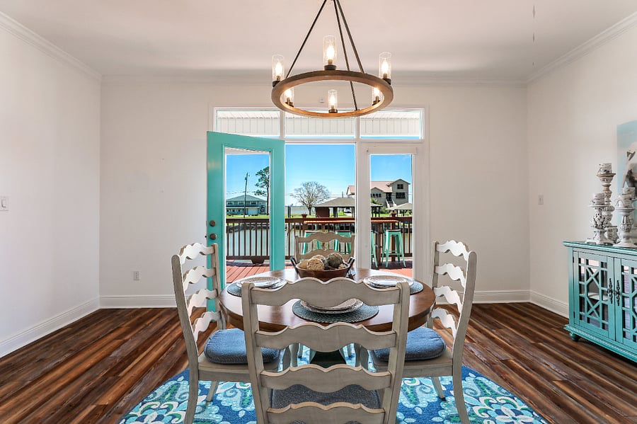Breakfast area with view as seen from the living room with the atrium door open.